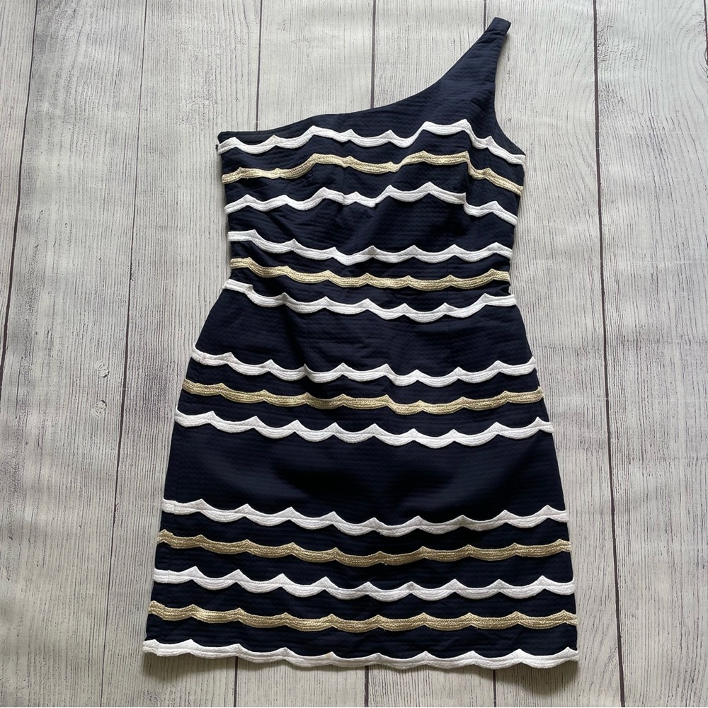 Lilly Pulitzer Tylar True Navy One Shoulder Dress Size 8